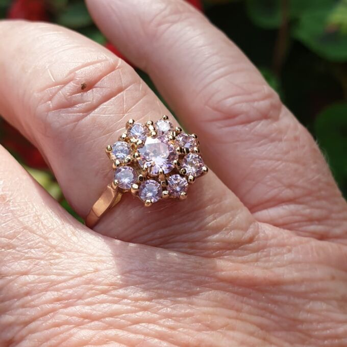 Rose Quartz Cluster Ring in 9ct Gold