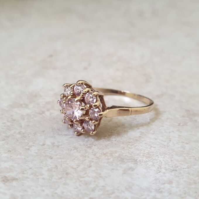 Rose Quartz Cluster Ring in 9ct Gold