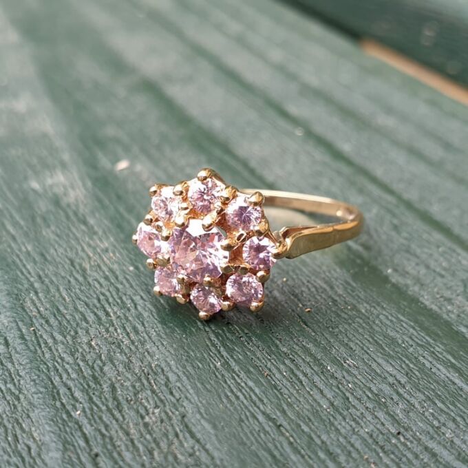 Rose Quartz Cluster Ring in 9ct Gold