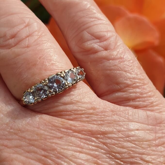 Graduating Synthetic Spinel Five Stone Ring in 9ct Gold