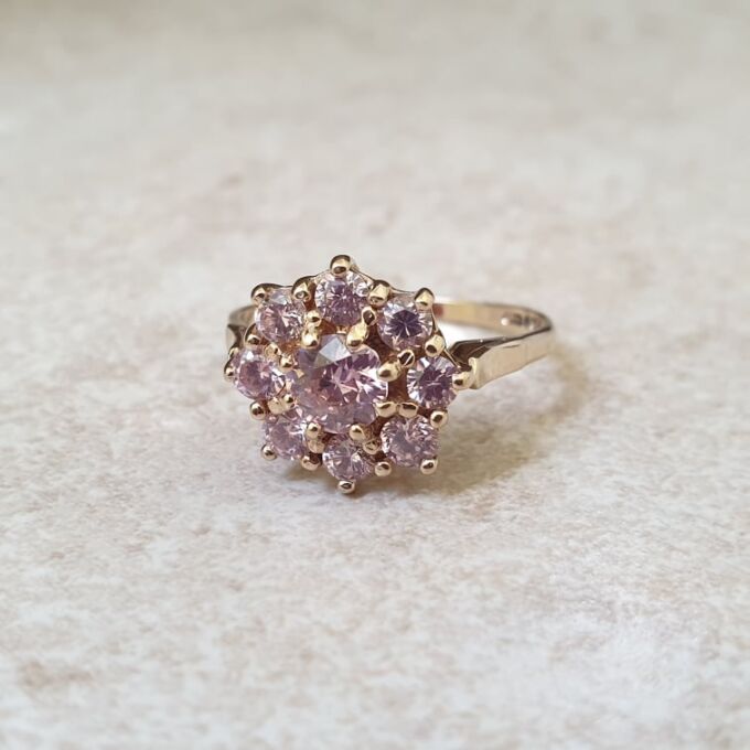 Rose Quartz Cluster Ring in 9ct Gold