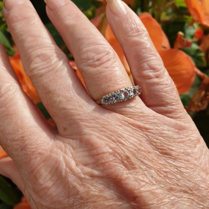 Graduating Synthetic Spinel Five Stone Ring in 9ct Gold