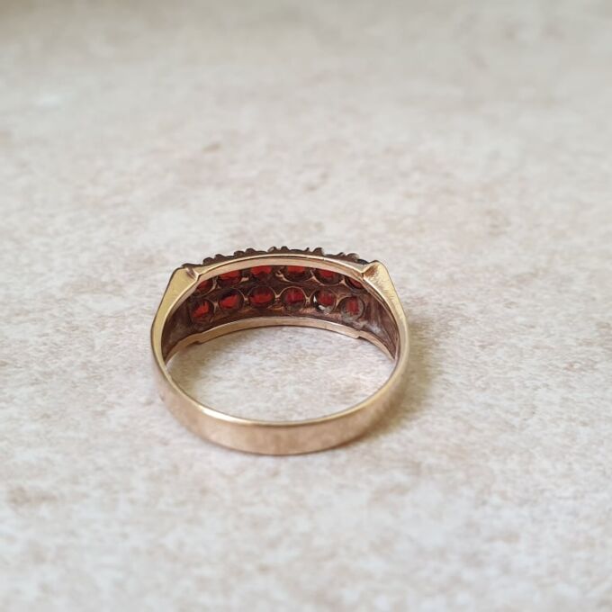 Two Row Garnet Ring in 9ct Gold