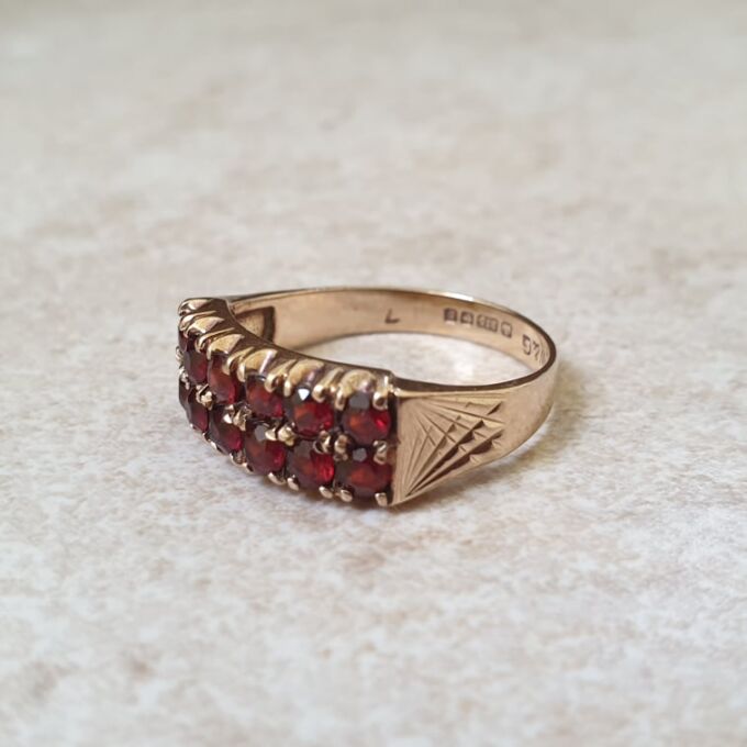 Two Row Garnet Ring in 9ct Gold