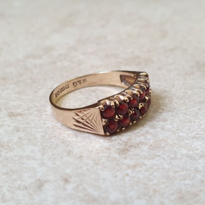 Two Row Garnet Ring in 9ct Gold