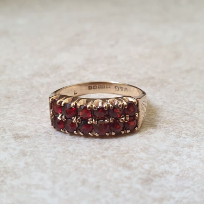 Two Row Garnet Ring in 9ct Gold