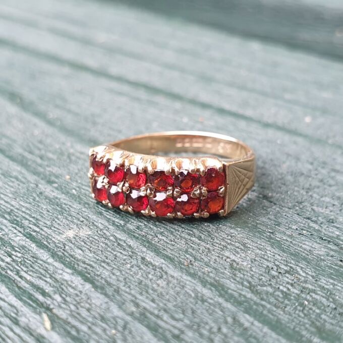 Two Row Garnet Ring in 9ct Gold