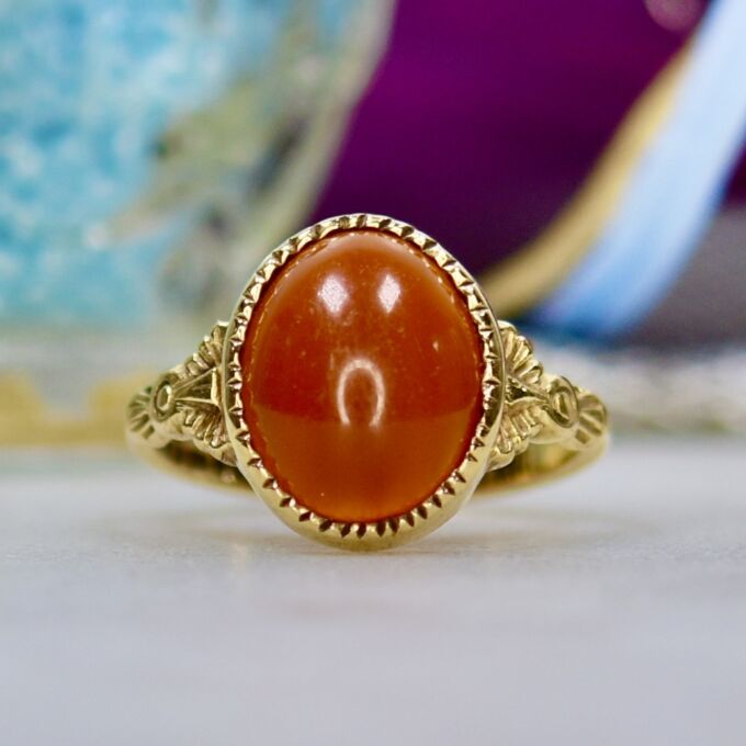 Carnelian Cabochon Ring in 9ct Gold