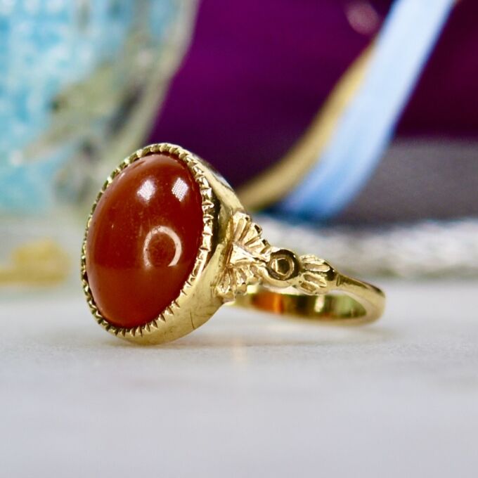 Carnelian Cabochon Ring in 9ct Gold