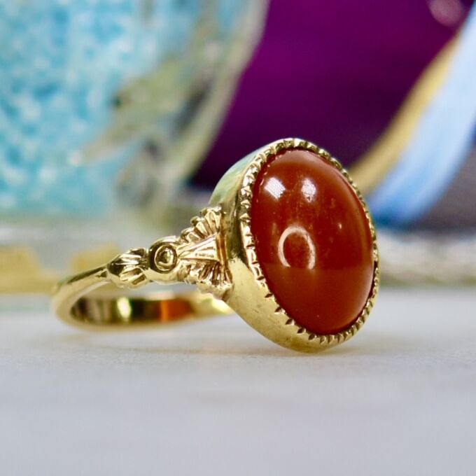 Carnelian Cabochon Ring in 9ct Gold