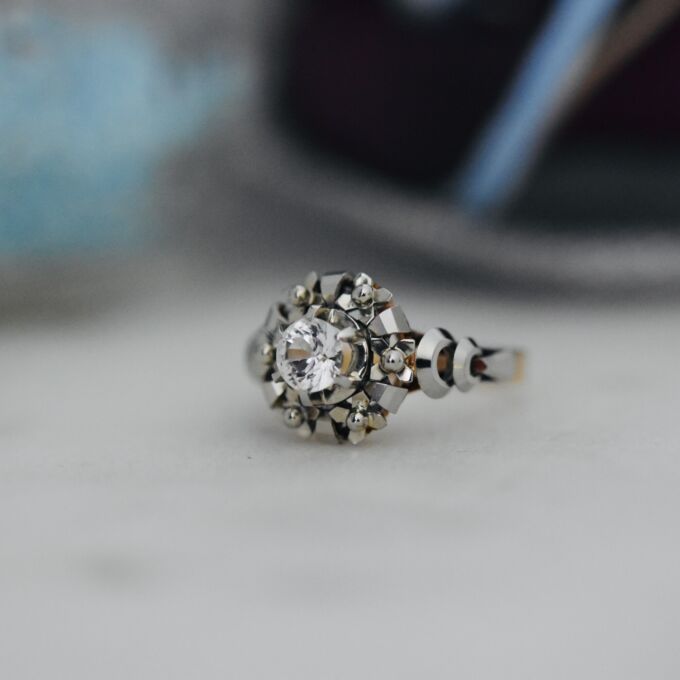 Quirky Ornate Synthetic Spinel Ring in 14ct Gold