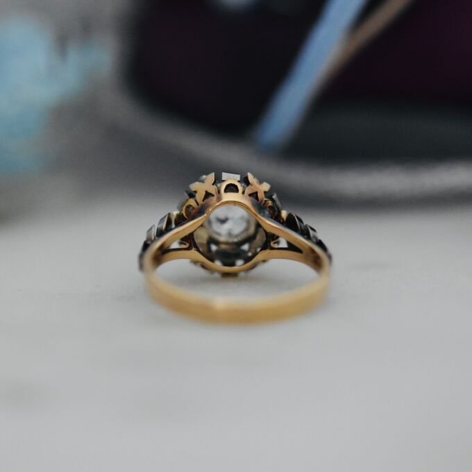 Quirky Ornate Synthetic Spinel Ring in 14ct Gold