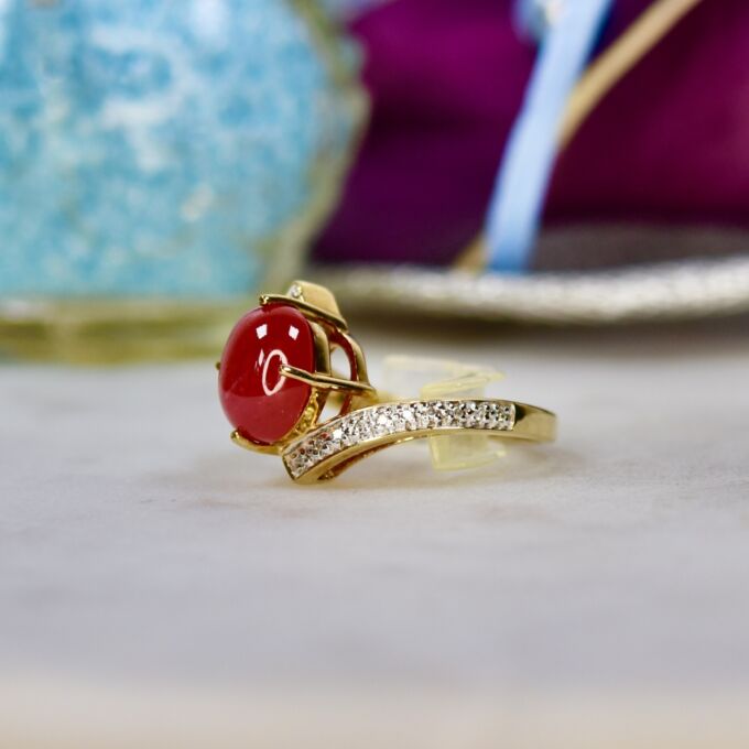 Garnet Cabochon Bypass Ring in 9ct Gold