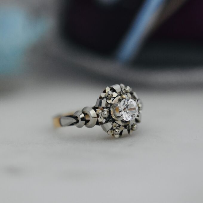 Quirky Ornate Synthetic Spinel Ring in 14ct Gold