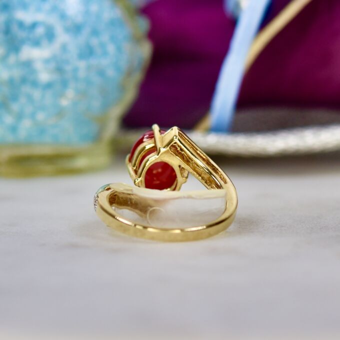 Garnet Cabochon Bypass Ring in 9ct Gold