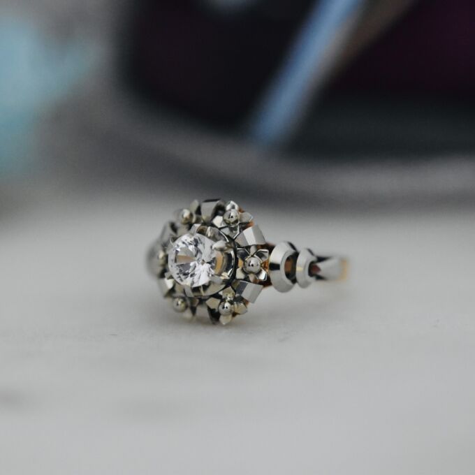 Quirky Ornate Synthetic Spinel Ring in 14ct Gold