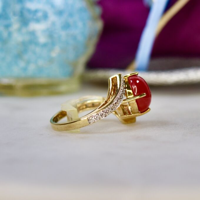 Garnet Cabochon Bypass Ring in 9ct Gold