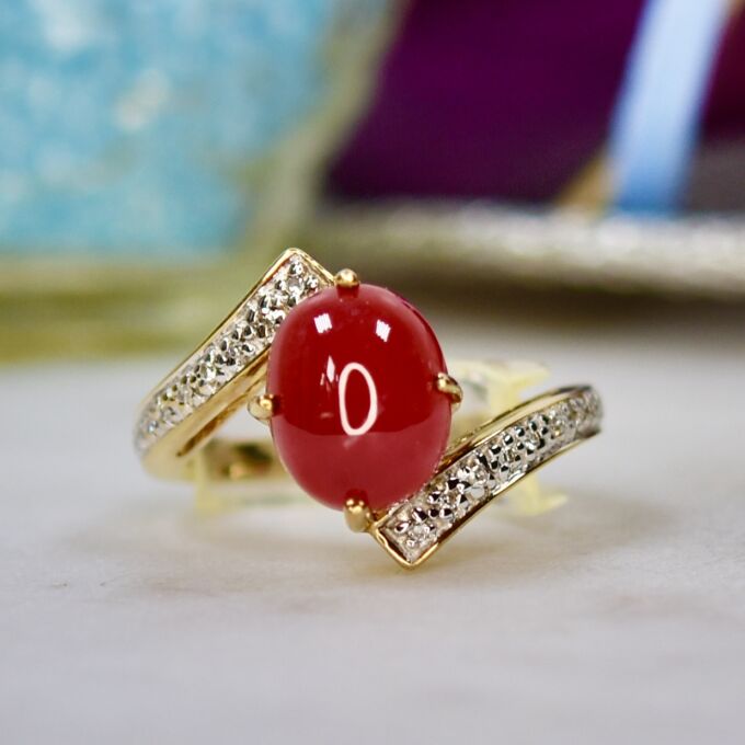 Garnet Cabochon Bypass Ring in 9ct Gold
