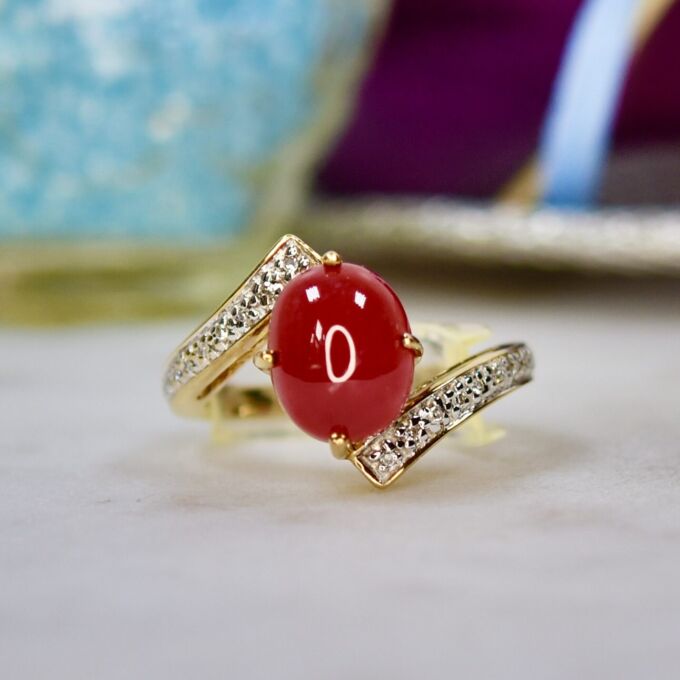 Garnet Cabochon Bypass Ring in 9ct Gold