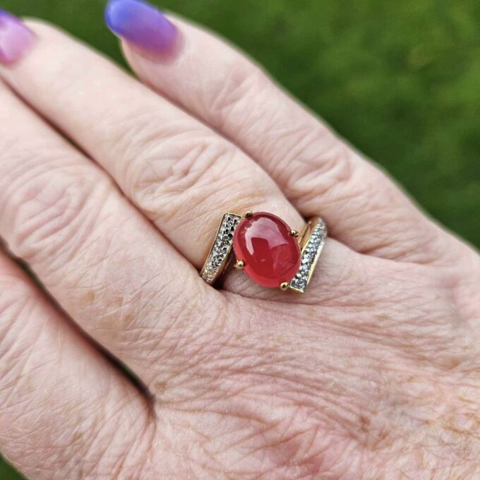 Garnet Cabochon Bypass Ring in 9ct Gold