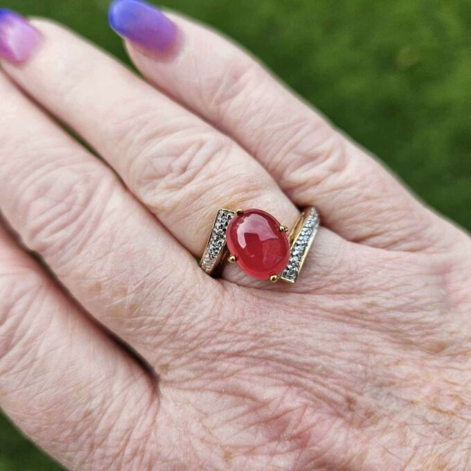 Garnet Cabochon Bypass Ring in 9ct Gold