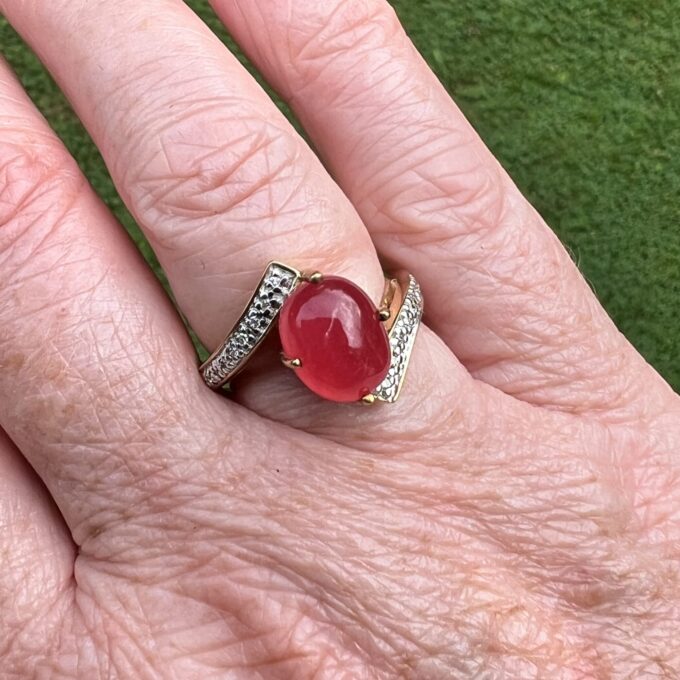 Garnet Cabochon Bypass Ring in 9ct Gold