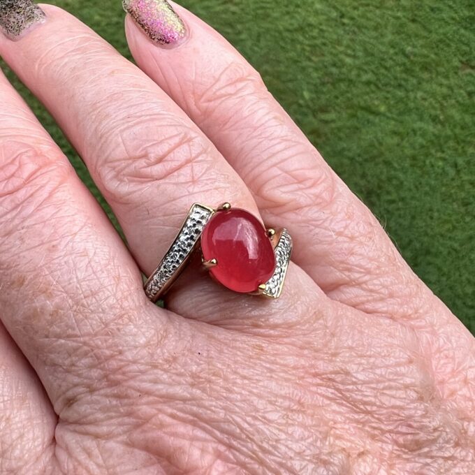 Garnet Cabochon Bypass Ring in 9ct Gold