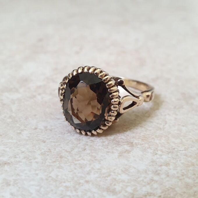 Smoky Quartz Solitaire Ring in 9ct Gold