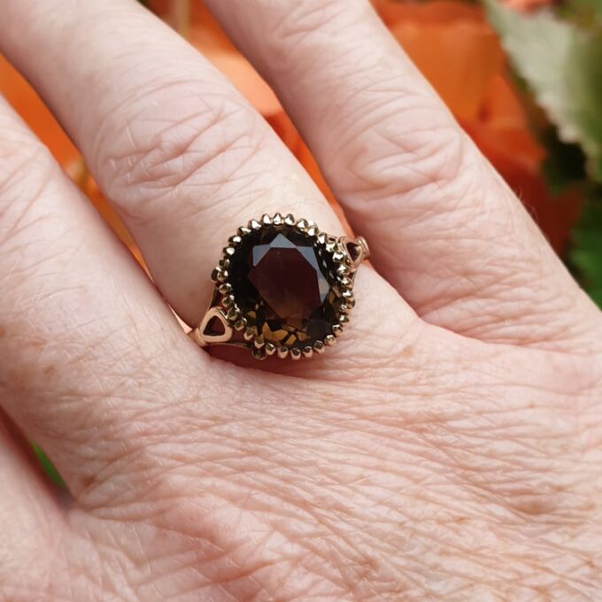 Smoky Quartz Solitaire Ring in 9ct Gold