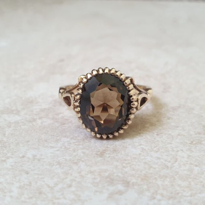 Smoky Quartz Solitaire Ring in 9ct Gold