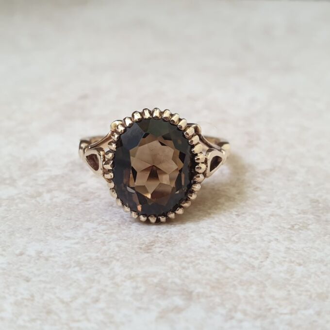 Smoky Quartz Solitaire Ring in 9ct Gold
