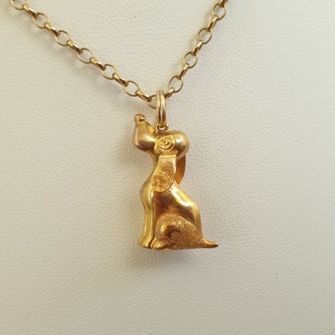 Long Eared Sitting Dog Pendant in 9ct Gold
