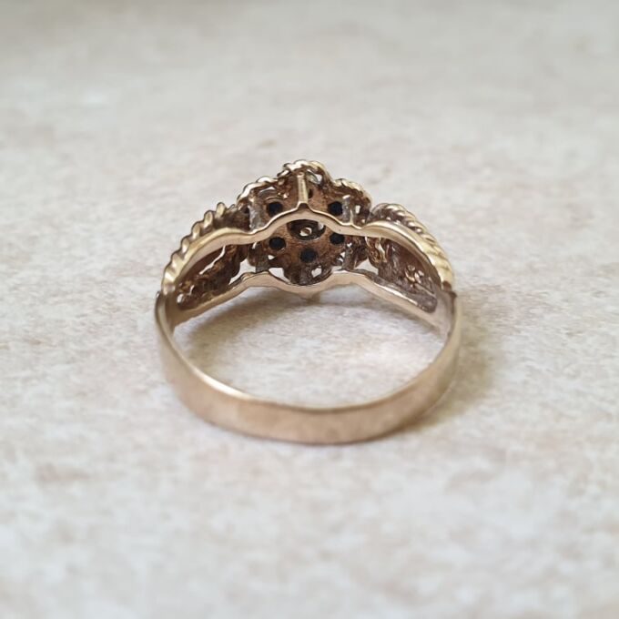 Ornate Sapphire & Diamond Cluster Ring in 9ct Gold