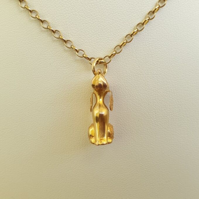 Long Eared Sitting Dog Pendant in 9ct Gold