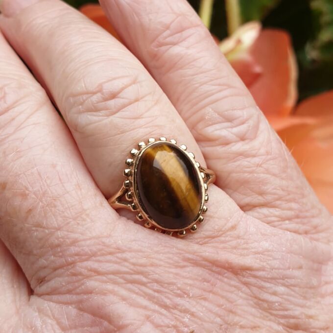 Tigers Eye Cabochon Ring in 9ct Gold
