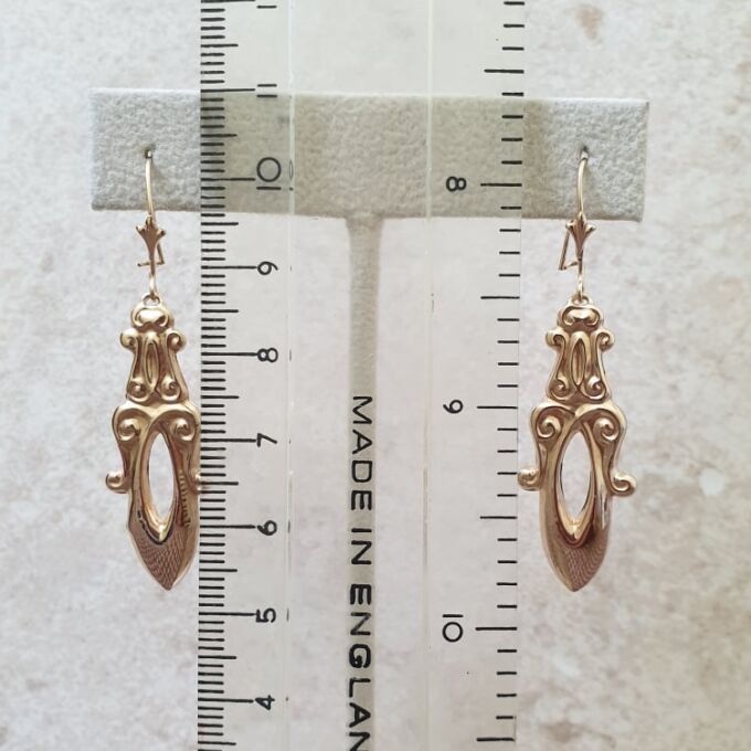 Embossed Long Drop Earrings in 9ct Gold