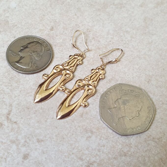 Embossed Long Drop Earrings in 9ct Gold