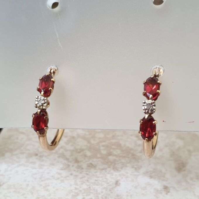 Garnet Hoop Earrings in 9ct Gold