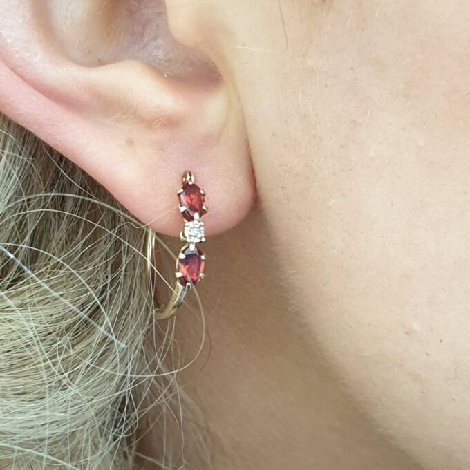 Garnet Hoop Earrings in 9ct Gold