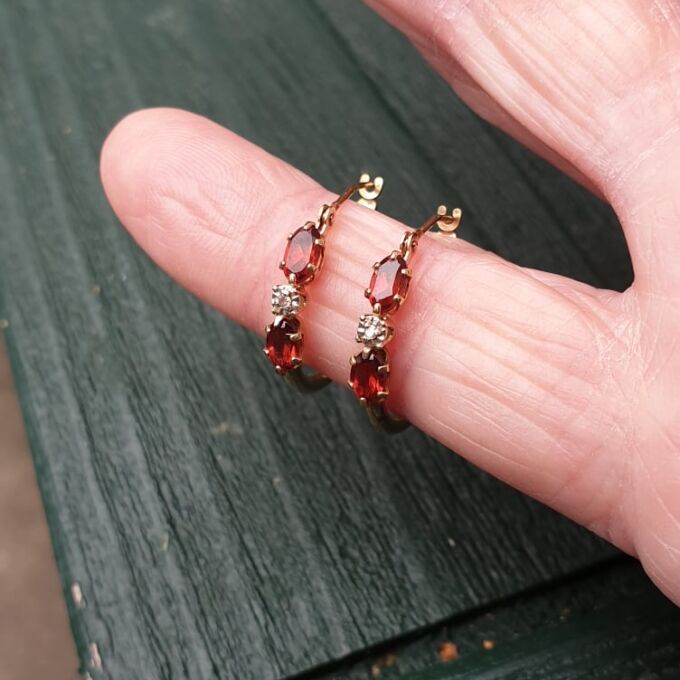 Garnet Hoop Earrings in 9ct Gold