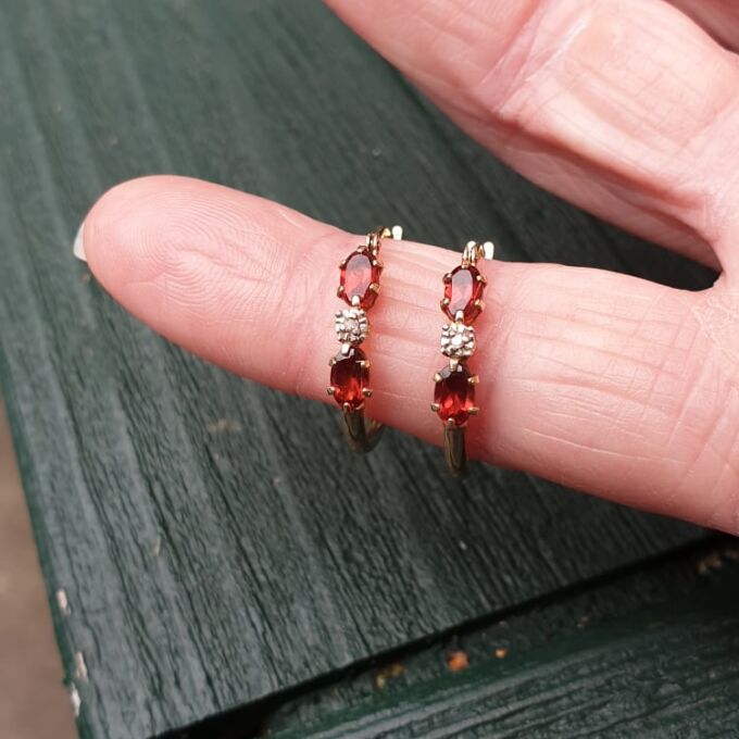 Garnet Hoop Earrings in 9ct Gold
