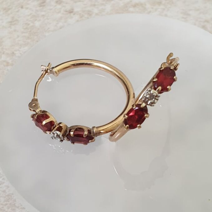 Garnet Hoop Earrings in 9ct Gold