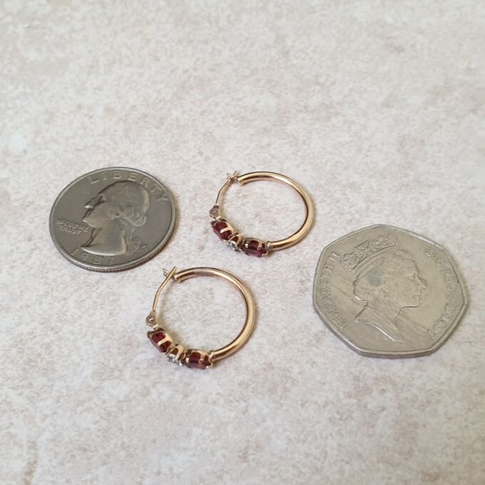 Garnet Hoop Earrings in 9ct Gold