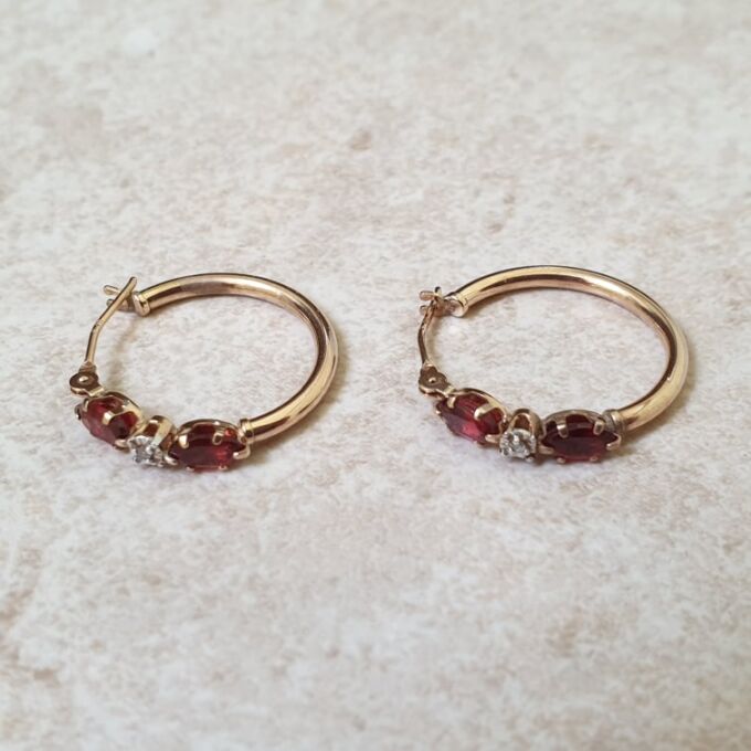 Garnet Hoop Earrings in 9ct Gold