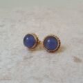 Reserved – Blue Chalcedony Stud Earrings in 9ct Gold