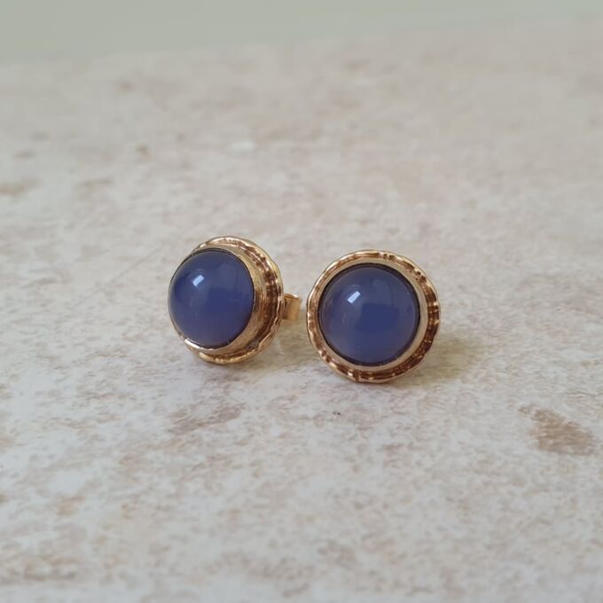 Reserved – Blue Chalcedony Stud Earrings in 9ct Gold