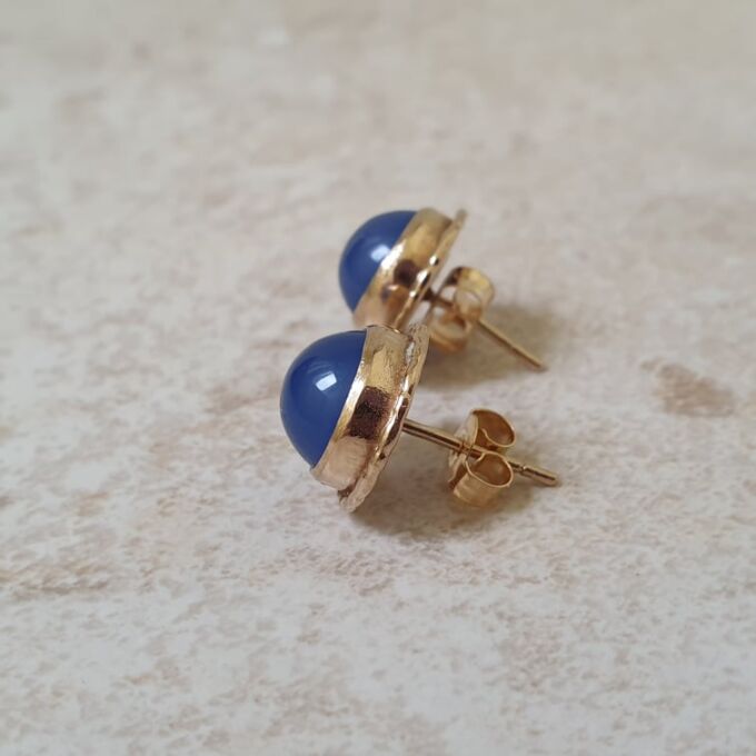 Reserved – Blue Chalcedony Stud Earrings in 9ct Gold
