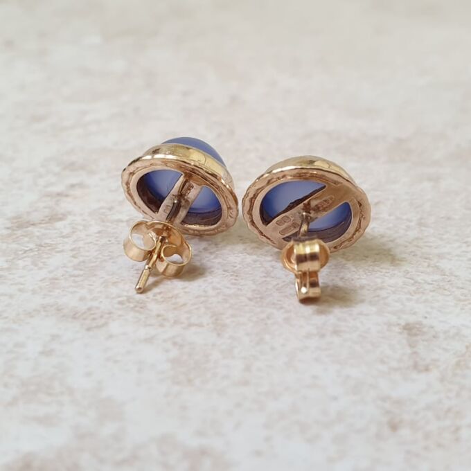 Reserved – Blue Chalcedony Stud Earrings in 9ct Gold