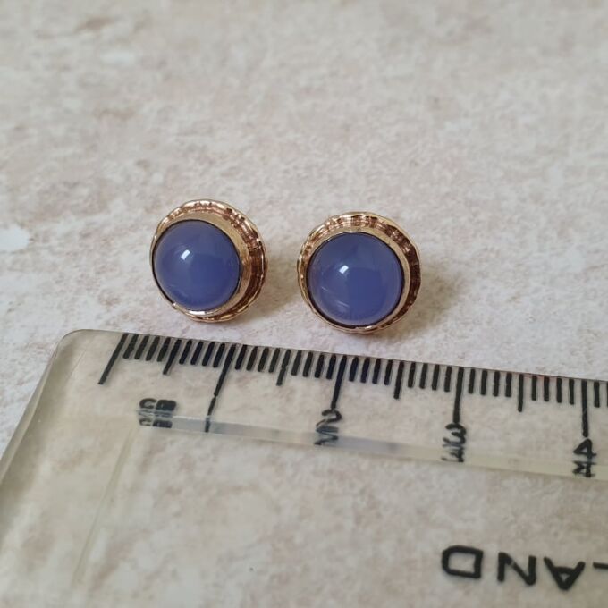 Reserved – Blue Chalcedony Stud Earrings in 9ct Gold