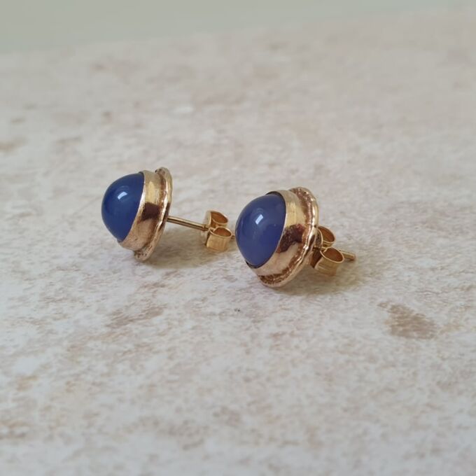 Reserved – Blue Chalcedony Stud Earrings in 9ct Gold